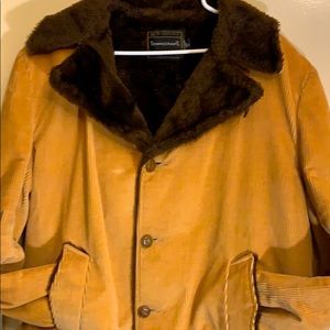 Mens Vintage Faux Fur Lined Corduroy Coat
